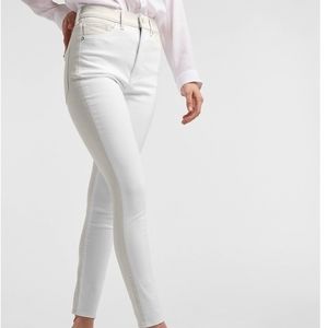 Super High Waisted Off White Color Block Jeans